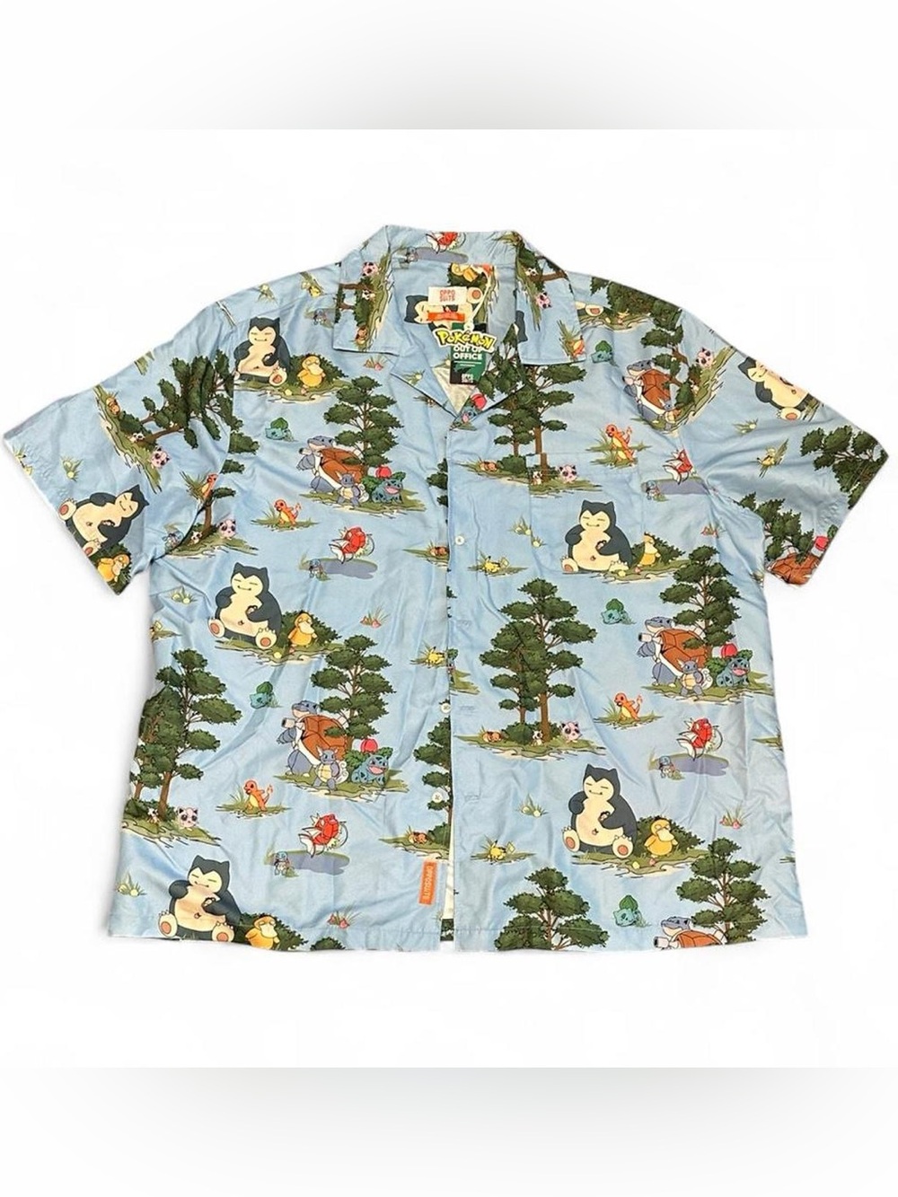 Oppo Light Blue Pokémon Print Short Sleeve Button-Down Shirt